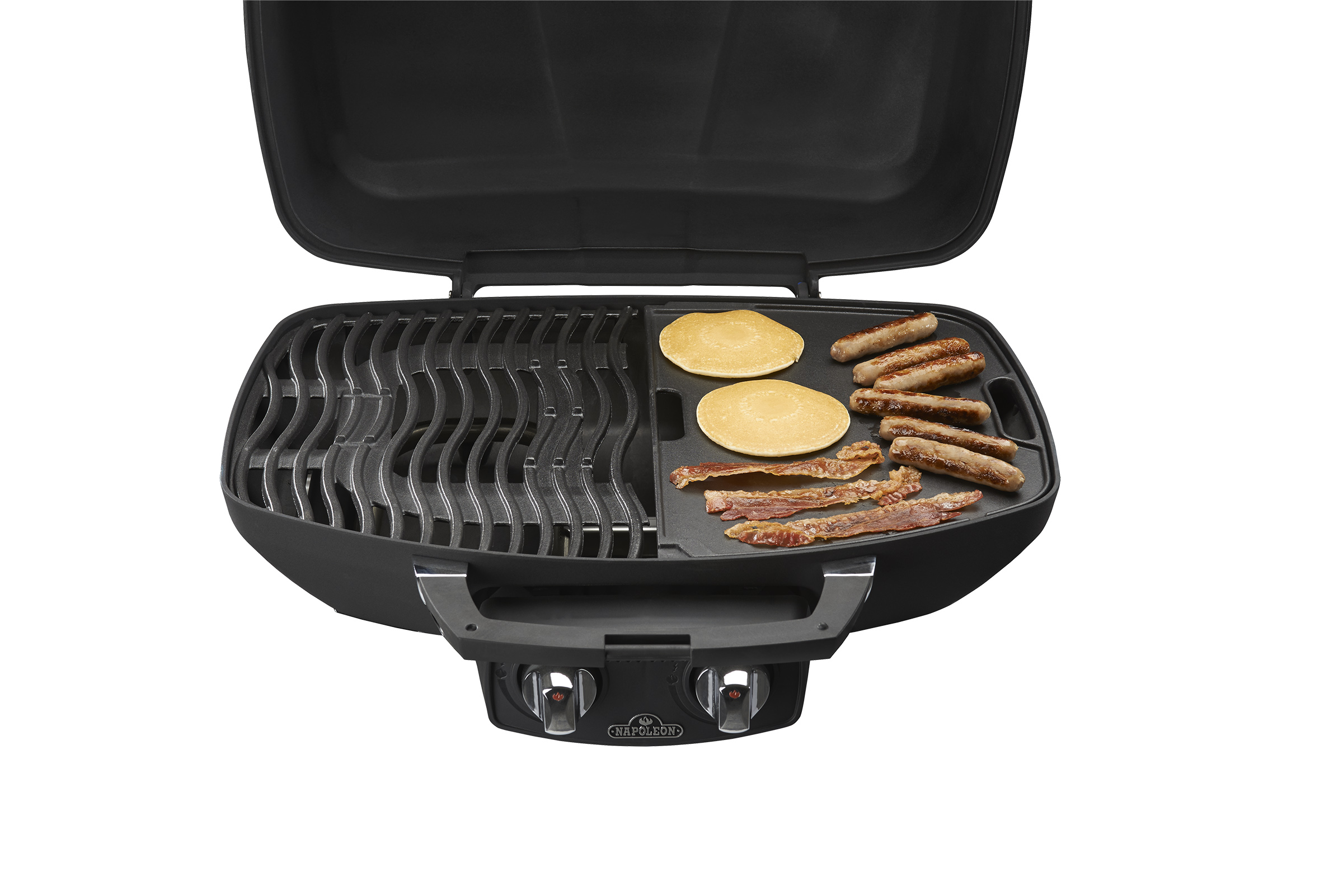 Travel Q flat grill in use